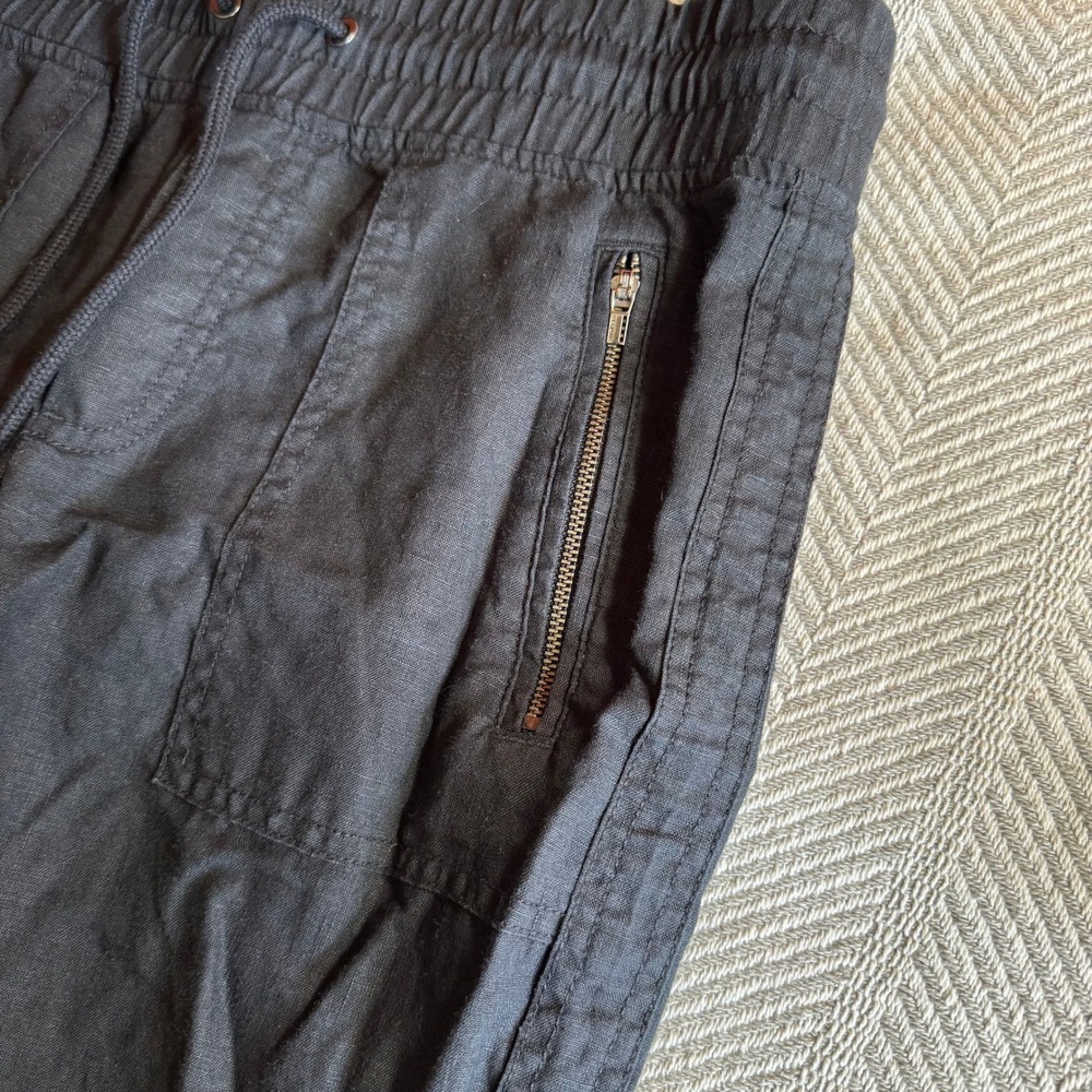 Athleta Cabo Linen Jogger Pants Black Drawstring Elastic Waist Zip Pockets 6 - Picture 3 of 10